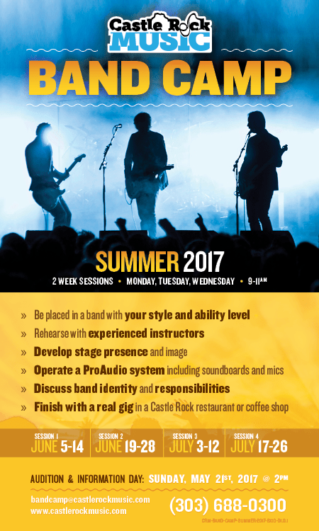 Band Camp (Summer 2016)  |  2 Week Sessions  |  Monday, Wednesday, Friday  |  9-11am - Audition &amp; Information Day: Sunday, May 21st, 2017 @ 2pm