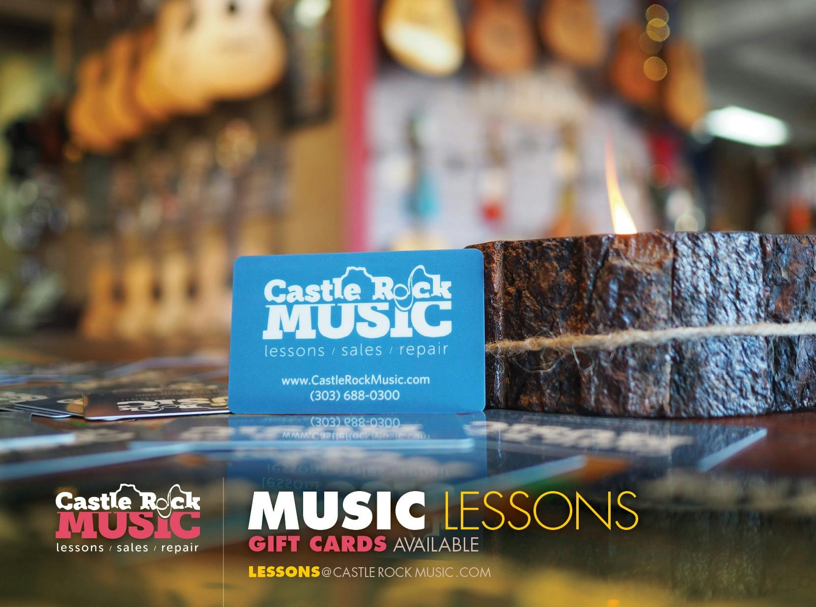 Gift Cards available for music lessons at Castle Rock Music